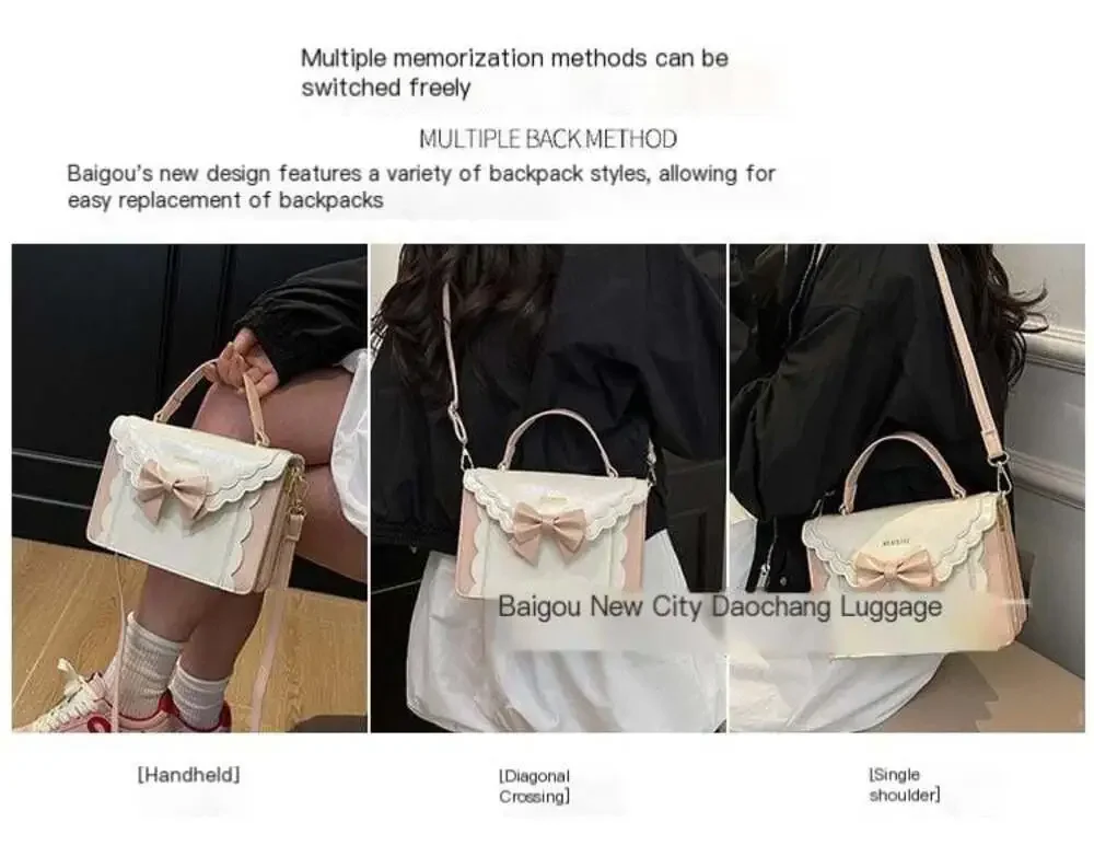 MZACBAKE Lolita Style Bowknot Accordion Satchel with Cherry Charm
